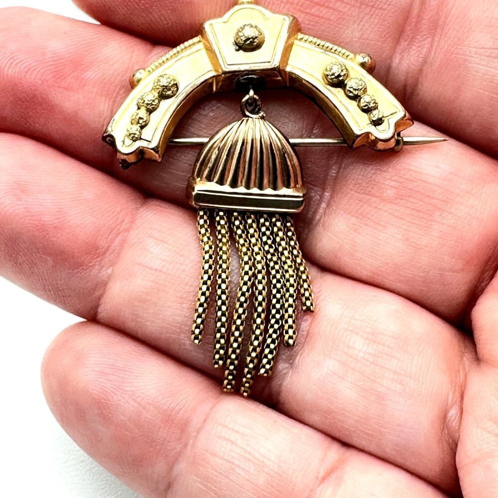 Antique Victorian Brooch Pin 10K Yellow Gold Fringe Pendant Design 3.49 Grams